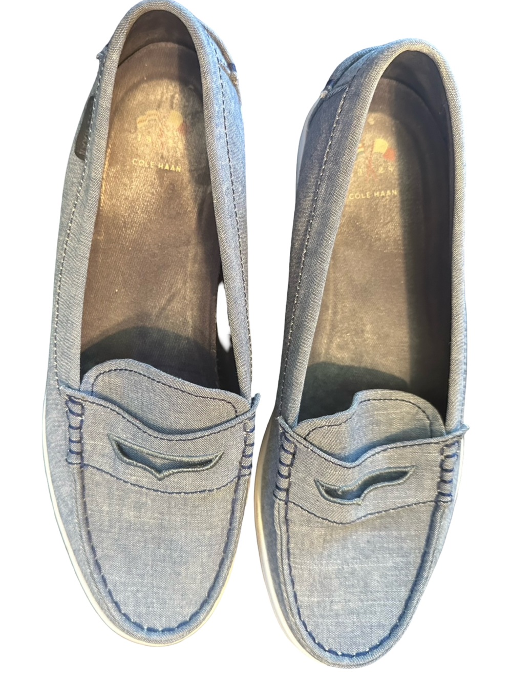 Cole Haan women’s preppy Blue Canvas Penny Loafers 8.5